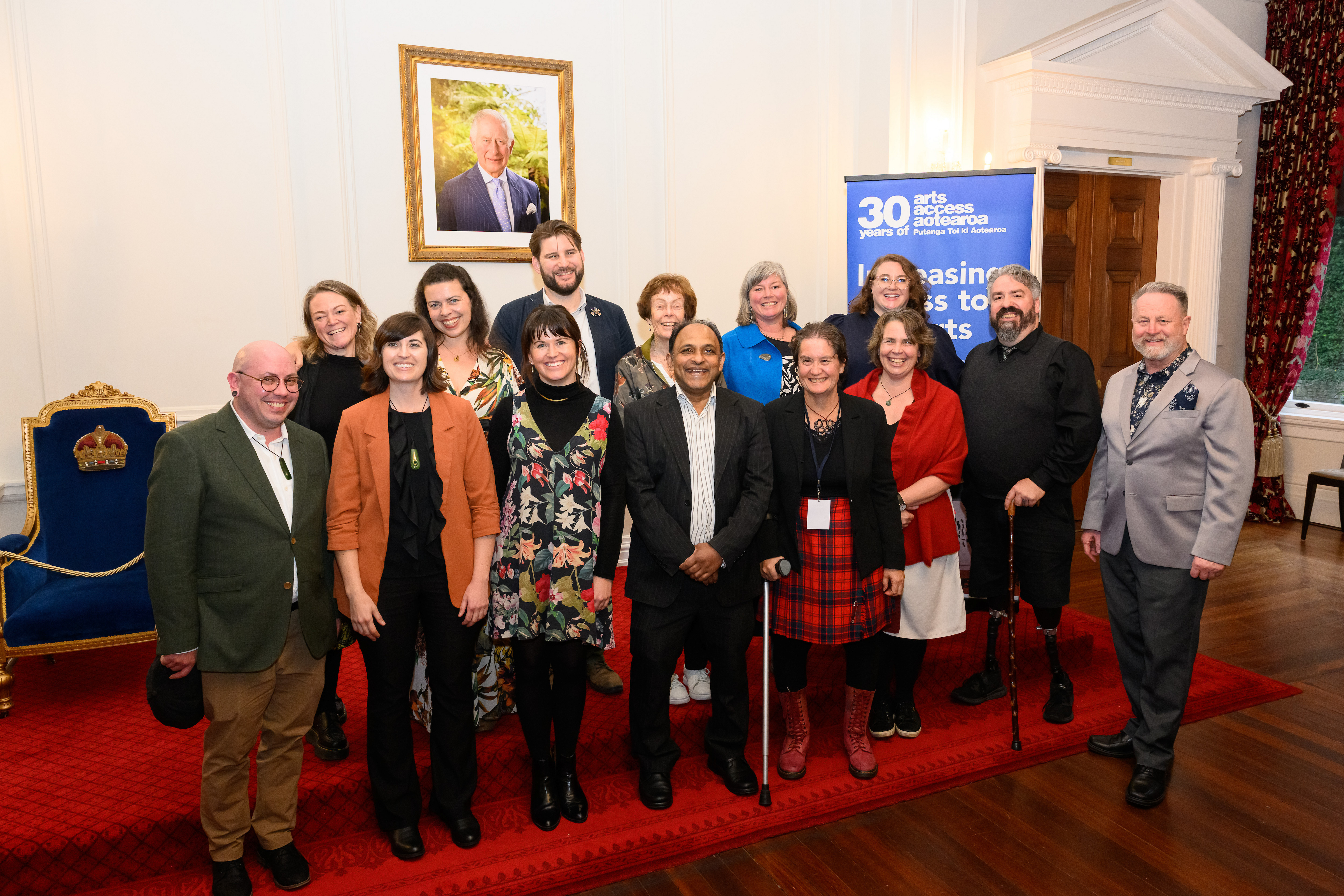 Arts Access Aotearoa staff gather together at Government House to celebrate the 30th anniversary of Arts Access Aotearoa.